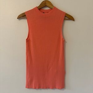 Boss Sleeveless Ribbed Coral Mock Neck Tank Top | Size Large